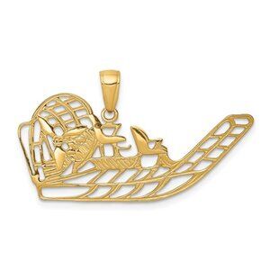 14k Yellow or White Gold Airboat Air Boat Flat Cut-out Necklace Charm Pendant